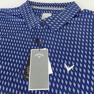 Callaway Mens XXL Blue Diamond Print Short Sleeve Golf Polo Shirt Opti-Dri NEW